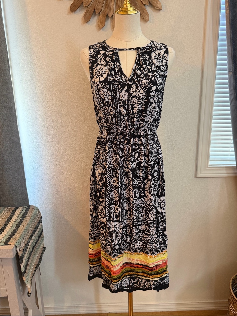 Forever 21 Boho Tribal Print Midi Dress Black White Small